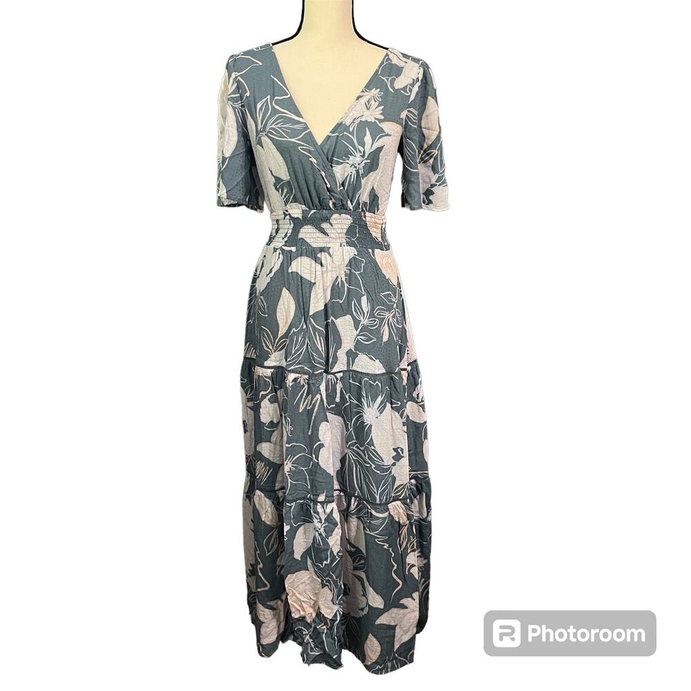Lovestitch Wmns Blue White Floral Smocked Maxi Dress Sz S Boho Festival Romance